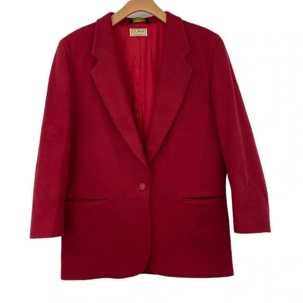 LL Bean Blazer Womens 14R Vintage Red Wool Cashmere Classic Winter Single Button